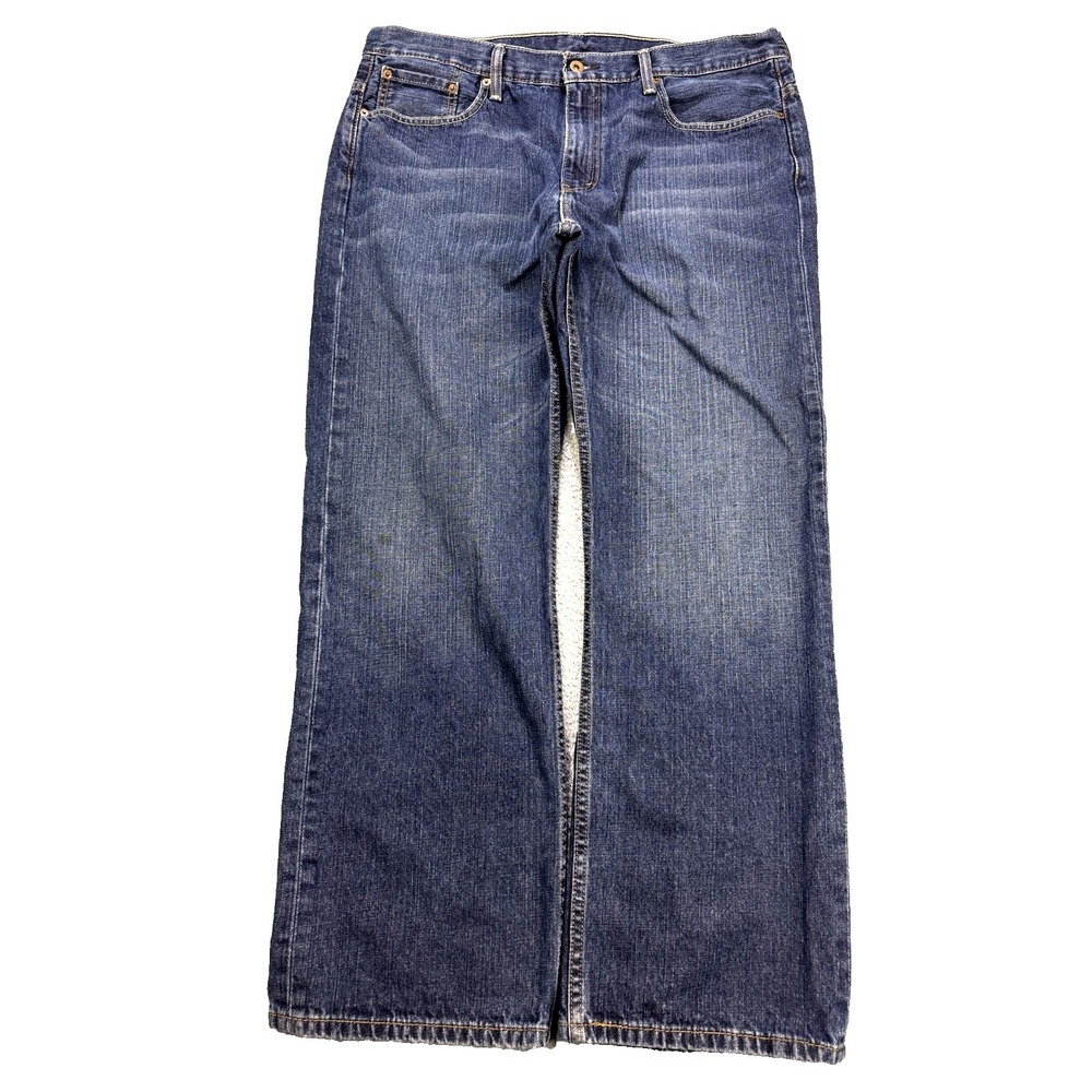 Levis 569 Jeans Men 38x32 Blue Loose Baggy Straight Whisker Distress Dark Denim